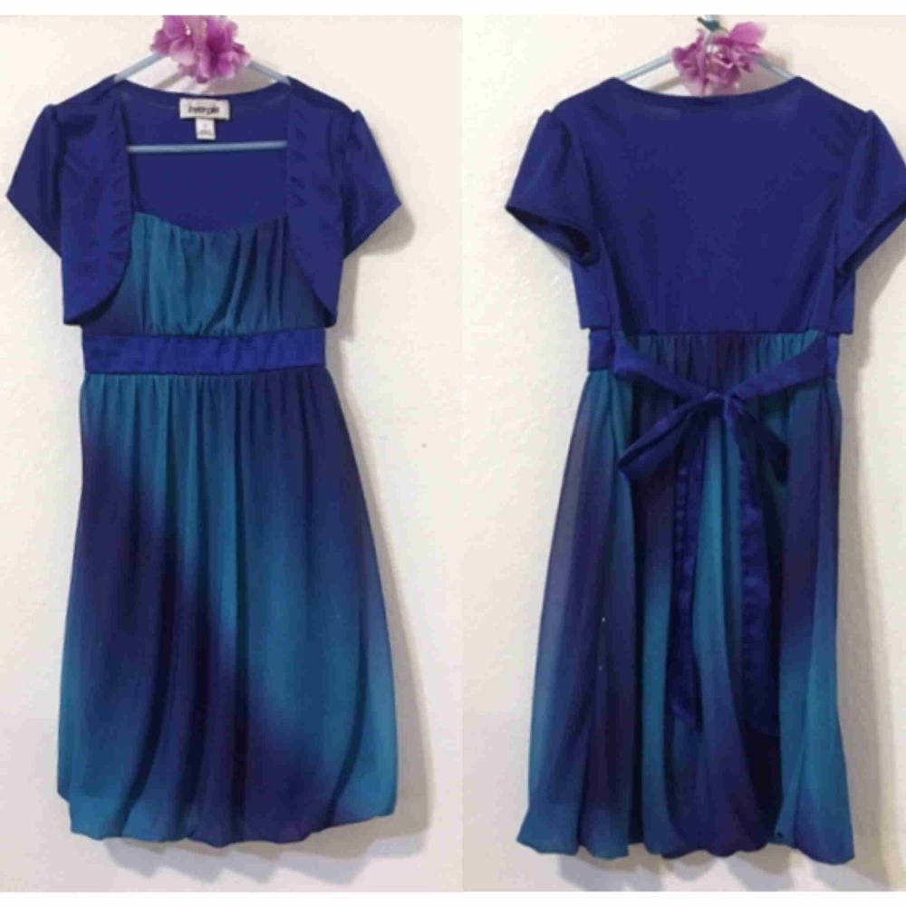 Blue Ombre Dress w/attached Bolero Size 7
